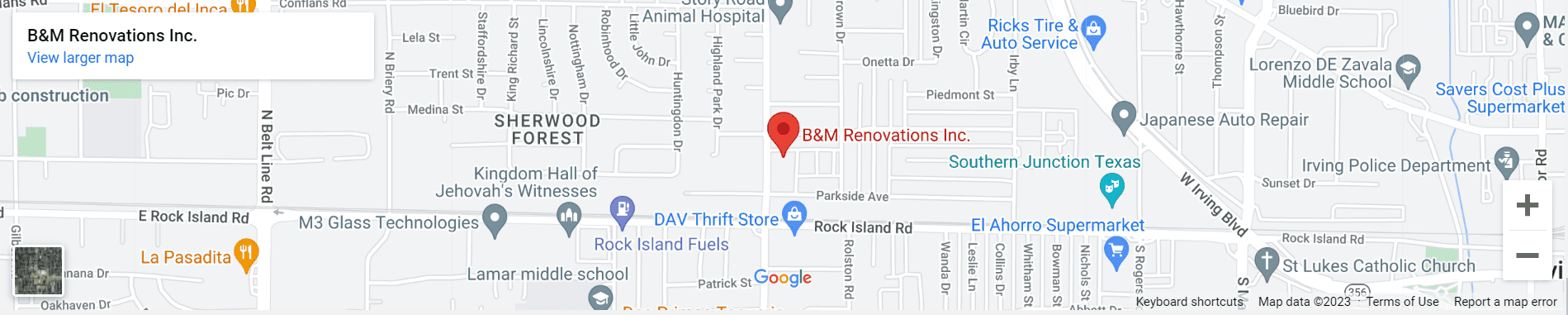 A map of the location of b & m renovations.
